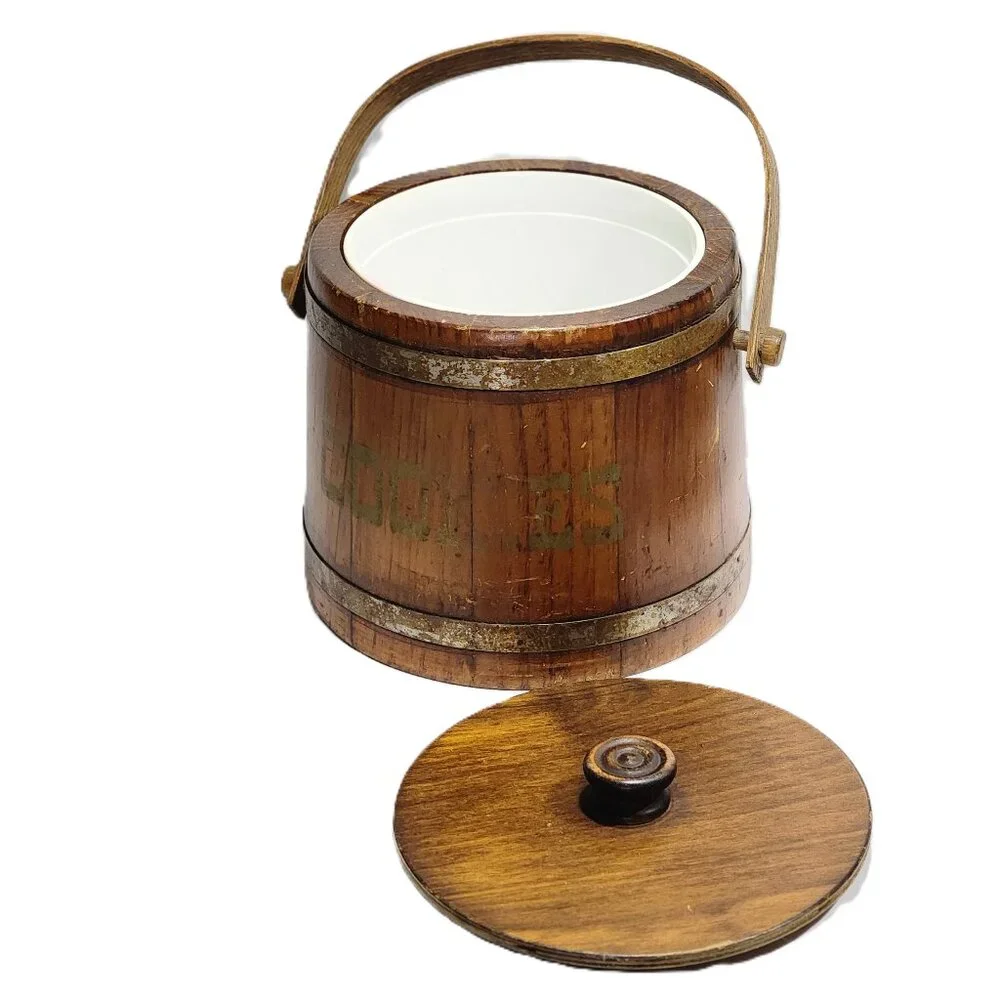 Vintage Basketville Putney Vermont Wood Barrel Cookie Bucket